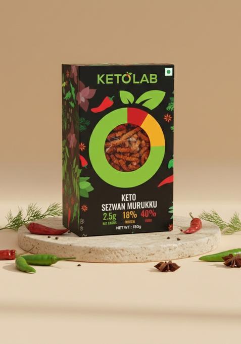 Ketolab Keto Murukku (Sezwan), 300 Gms, Net Carb & High Protein/Serv, Identical to Regular Murukku, Low Carb, Fibre, GI, Diet, Weight Loss, Diabetic Friendly, 150 Gms (Pack of 2)