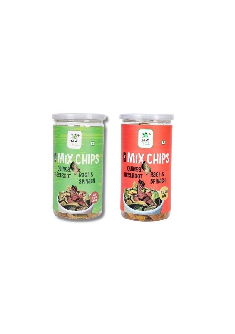New Tree Mix Chips Pack of 2 -Dahi Papdi Flavour (225gms) & Italian II Anytime snacks Light crispy Ragi, Quinoa, Beetroot Spinach