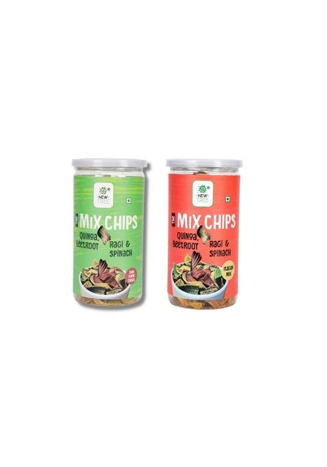 New Tree Mix Chips Pack of 2 -Dahi Papdi Flavour (225gms) & Italian II Anytime snacks Light crispy Ragi, Quinoa, Beetroot Spinach
