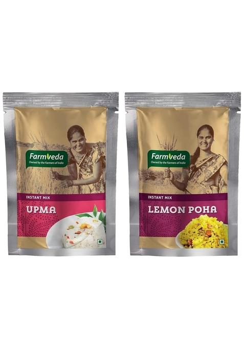 Farm Veda Farmveda Ready to Eat Instant Breakfast Meal | Lemon Poha Mix & Upma Combo