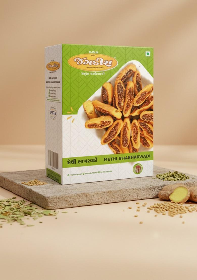 S.G.S Jagdish Farsan Meethi Bhakharwadi 200g | Authentic Gujarati Namkeen Snack Crispy Spicy Methi (Fenugreek) Roll Traditional Indian Ready to Eat Tea Time Pack