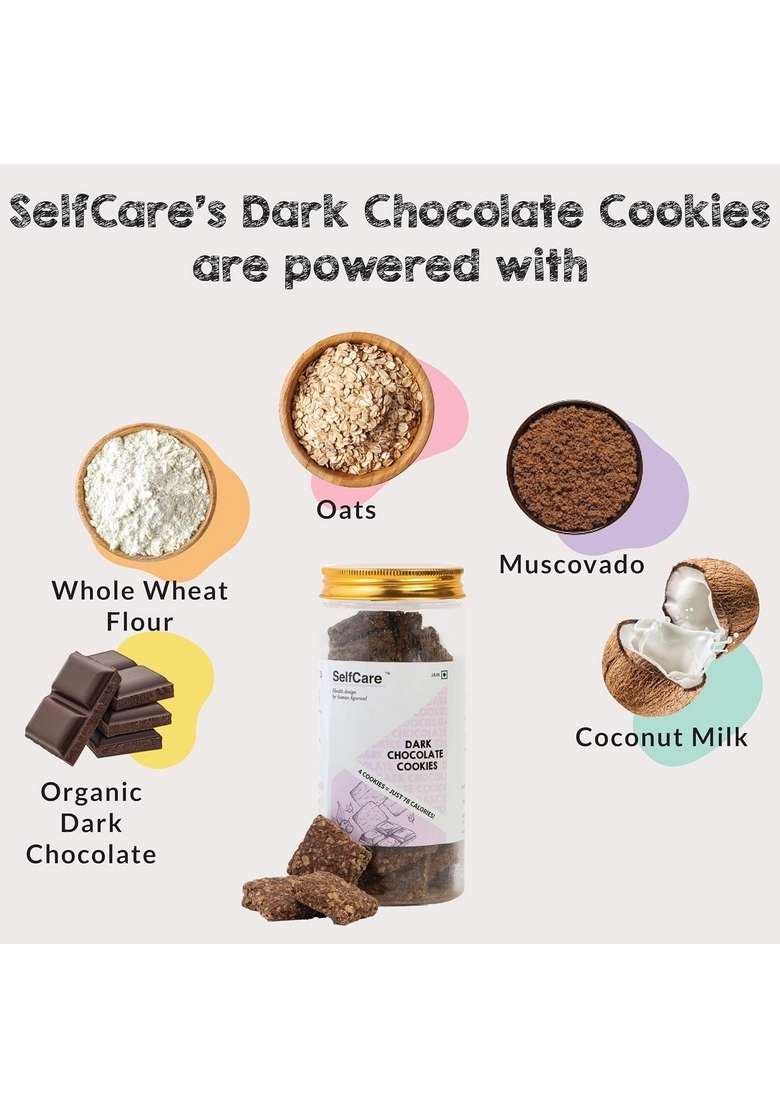 SelfCare By Suman Agarwal Dark Chocolate Oats Cookies 180g - Pack of 1 | Baked No Maida Added Artificial Flavors & Sweeteners Healthy Sweet Tea Time Snack Jain Travel Friendly - Indya
