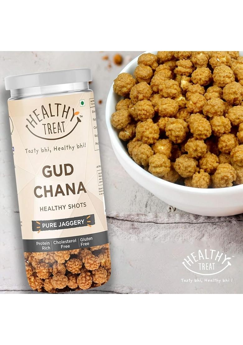Healthy Treat Gur Chana 100 gm | Jaggery Coated Gud Roasted Chickpeas with Natural Immunity Booster Delicious and Snack Perfect for Snacking Anytime