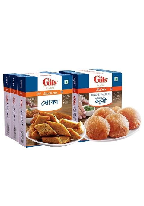Gits Dhoka Mix 100g & Kachori | Combo Pack of 6 (3 Each) Delicious Bengali Snack Instant