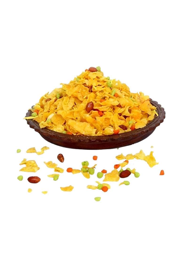 HALLI MANE Corn Flakes Mixture Oil-Free Roasted Namkeen Snack (Corn Flakes, Peanuts, Cashew, Raisins) Healthy for All 200g Pack - Indya