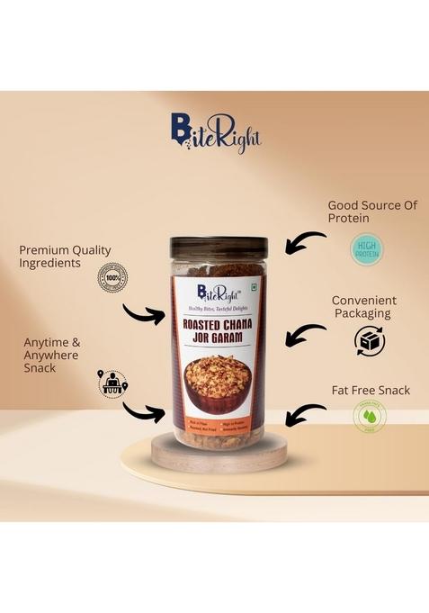 BiteRight Roasted Chana Jor Garam 300 gm | High in Protein Healthy Snack Oil Free Chanachur Namkeen (Pack of 2, 150g each)