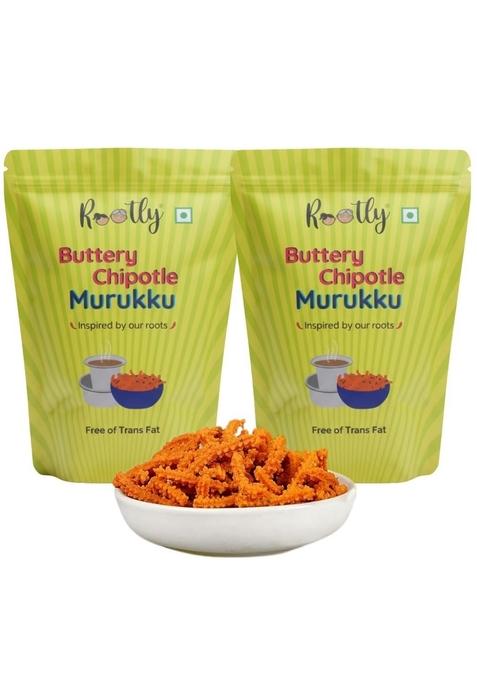 ROOTLY Buttery Chipotle Murukku | South Indian Snack with a twist Crispy, Tangy Chakli Tea Time & Party No Palm Oil or Preservatives Pack of 2 (400 gm)