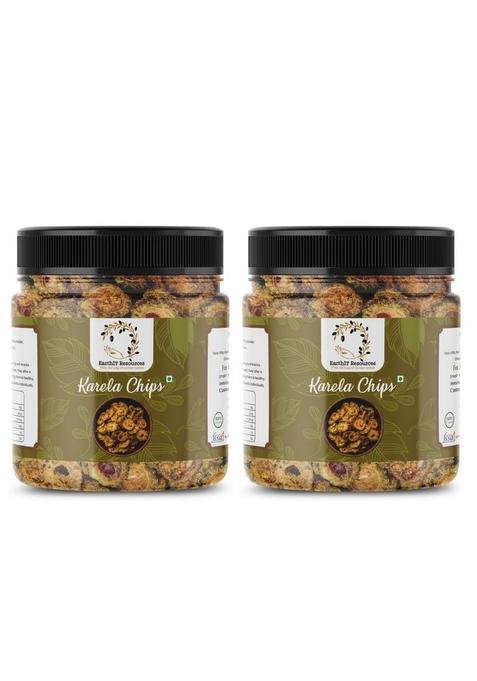Earthly Resources Karela Chips | Natural, Tasty, Unadulterated Wafers Thinly Sliced Bitter Gourd Snacks Seasoned with Spices 400gm