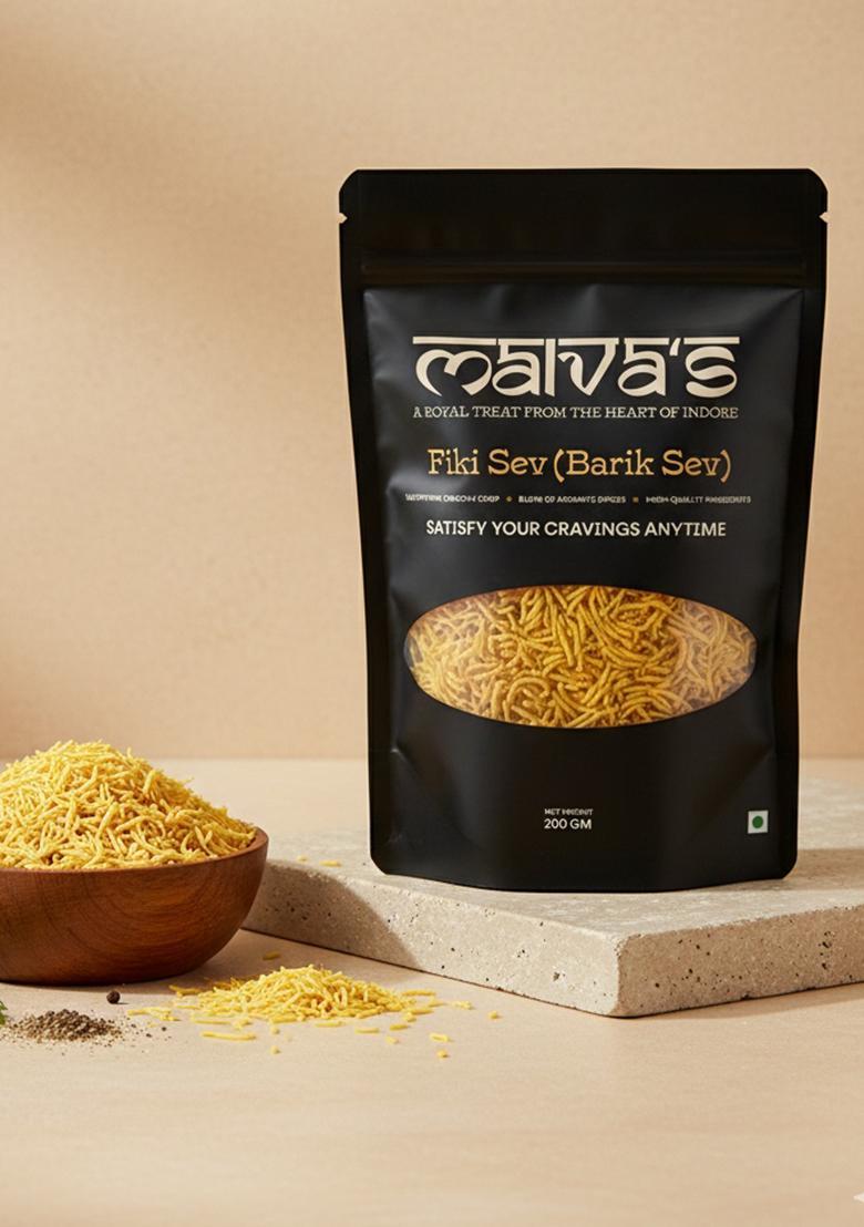 MALVAS FOOD Fiki Sev (Barik Sev) 200g | Traditional Indian Snacks No Added Preservatives, Healthy & Crunchy Roasted Namkeen Pure Veg, Instant Snack Mix, Perfect Tea-time