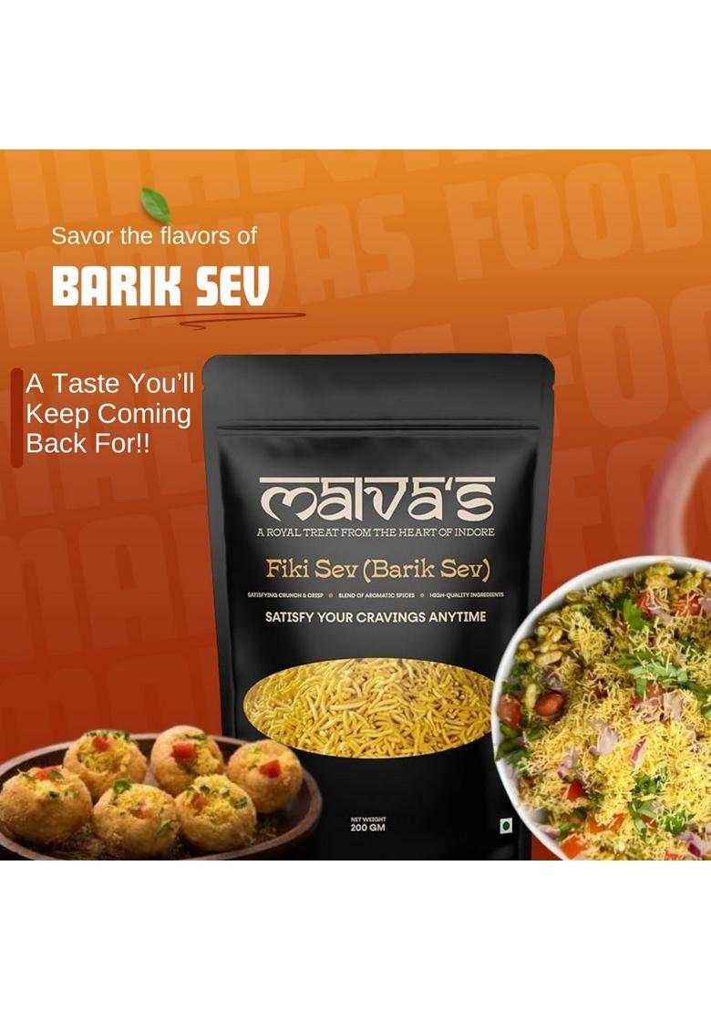 MALVAS FOOD Fiki Sev (Barik Sev) 200g | Traditional Indian Snacks No Added Preservatives, Healthy & Crunchy Roasted Namkeen Pure Veg, Instant Snack Mix, Perfect Tea-time