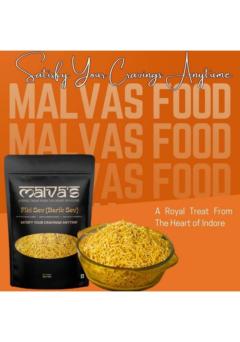 MALVAS FOOD Fiki Sev (Barik Sev) 200g | Traditional Indian Snacks No Added Preservatives, Healthy & Crunchy Roasted Namkeen Pure Veg, Instant Snack Mix, Perfect Tea-time
