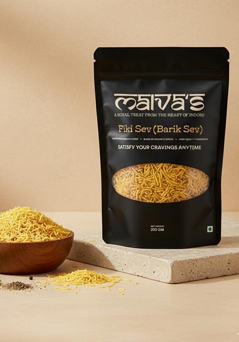 MALVAS FOOD Fiki Sev (Barik Sev) 200g | Traditional Indian Snacks No Added Preservatives, Healthy & Crunchy Roasted Namkeen Pure Veg, Instant Snack Mix, Perfect Tea-time