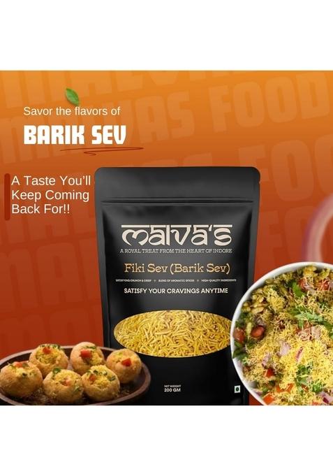 MALVAS FOOD Fiki Sev (Barik Sev) 200g | Traditional Indian Snacks No Added Preservatives, Healthy & Crunchy Roasted Namkeen Pure Veg, Instant Snack Mix, Perfect Tea-time
