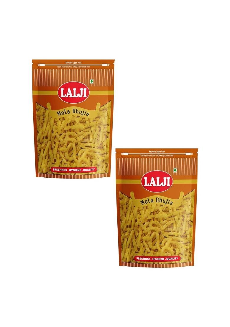 LALJI Foods Mota Bhujia 800Gm (400Gm x 2) | Spicy and Thick Sev Perfect Namkeen for Snacking