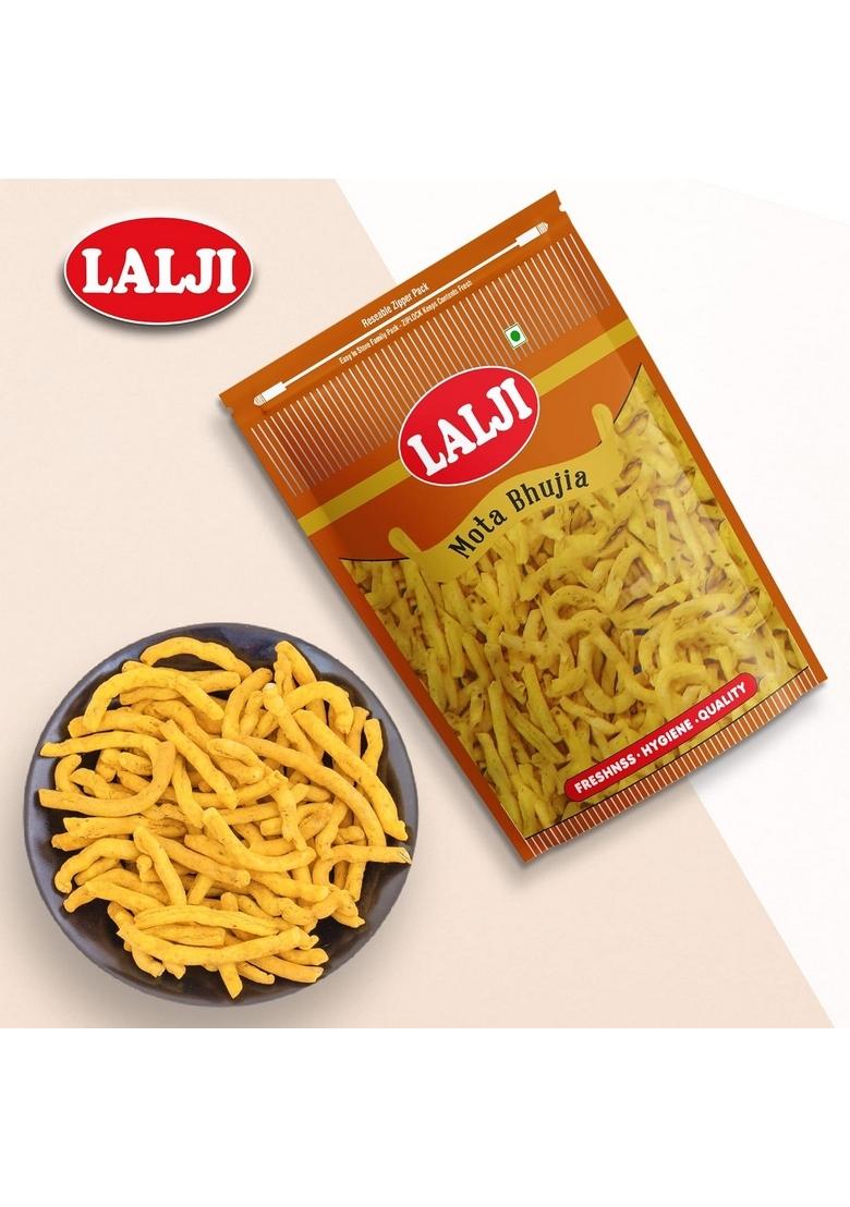 LALJI Foods Mota Bhujia 800Gm (400Gm x 2) | Spicy and Thick Sev Perfect Namkeen for Snacking