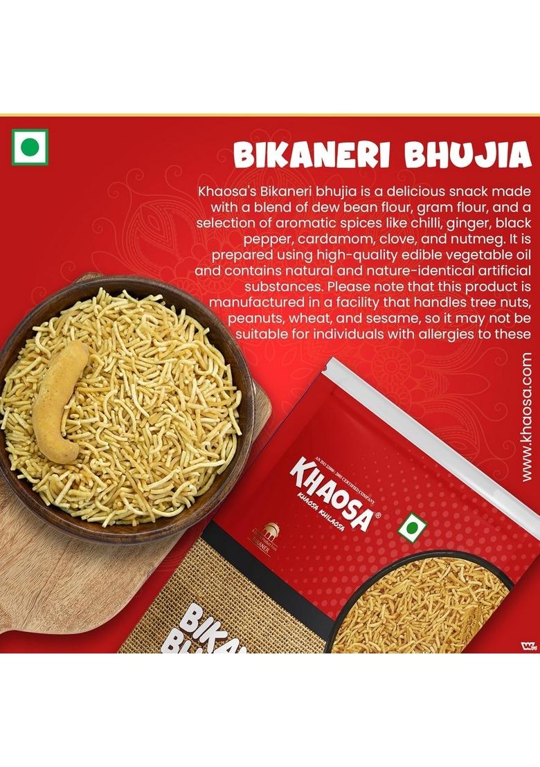 KHAOSA Bikaneri Bhujia | 800g Authentic Rajasthani Namkeen Spicy Moth Flour Snack Crunchy and Flavorful Gluten-Free, Vegan 400g Each