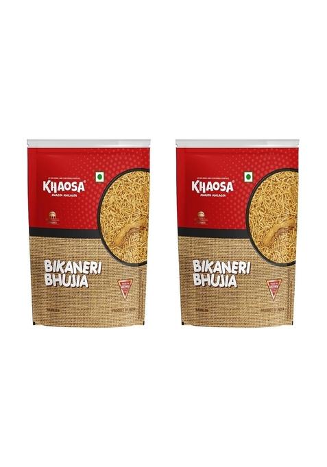 KHAOSA Bikaneri Bhujia | 800g Authentic Rajasthani Namkeen Spicy Moth Flour Snack Crunchy and Flavorful Gluten-Free, Vegan 400g Each