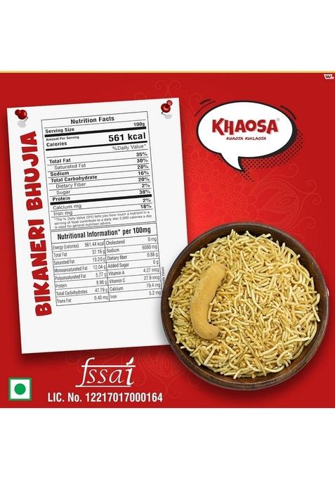 KHAOSA Bikaneri Bhujia | 800g Authentic Rajasthani Namkeen Spicy Moth Flour Snack Crunchy and Flavorful Gluten-Free, Vegan 400g Each