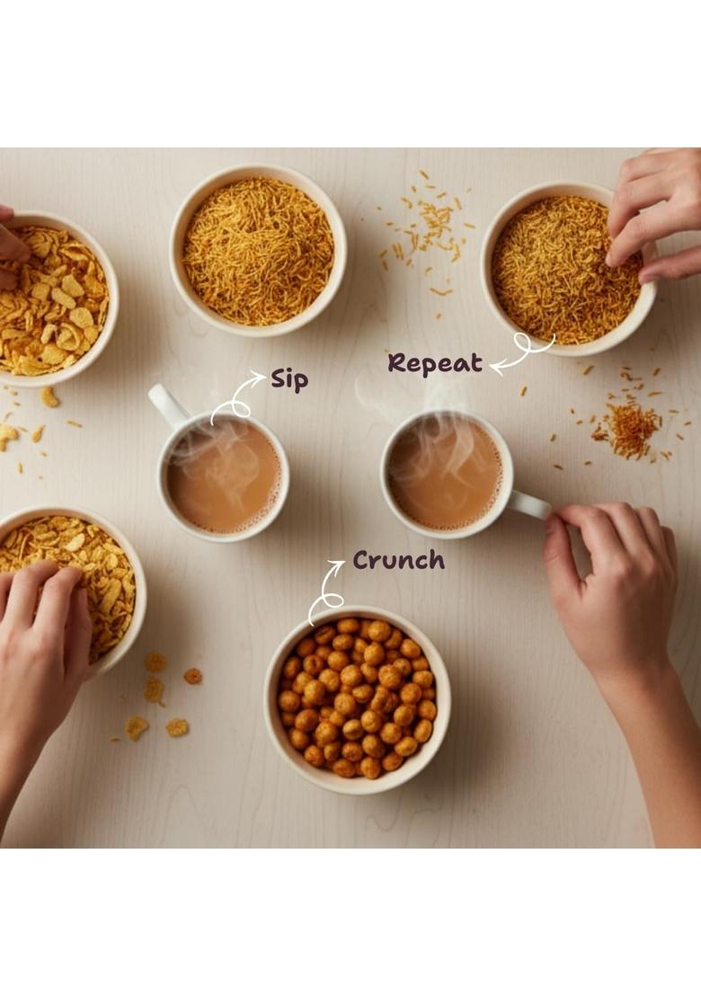 SPICERAGA Chai Time Combo | Poha Chivda, Bikaneri Bhujia, Dal Moth, Hing Masala Peanuts, Namkeen Mix & Aloo Bhujia No Palm Oil Pure Groundnut Tea-Time Crunch Light Flavourful Snacks
