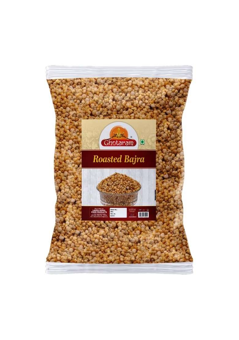 GHOTARAM Diabetic Friendly Roasted Bajra Pearls | Diet Namkeen & Snacks High in Protein Puff Masala Evening Tea Time Snack Namkeens-250 * 1Pack - Indya