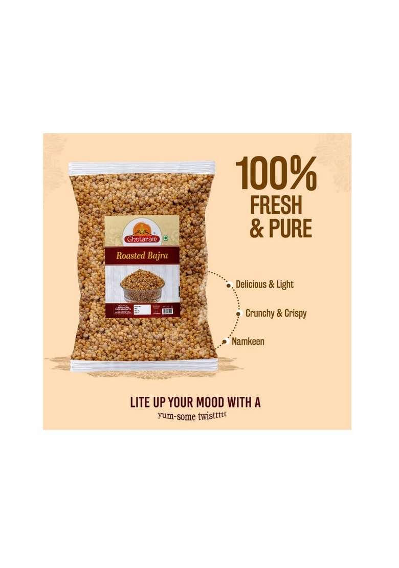GHOTARAM Diabetic Friendly Roasted Bajra Pearls | Diet Namkeen & Snacks High in Protein Puff Masala Evening Tea Time Snack Namkeens-250 * 1Pack - Indya