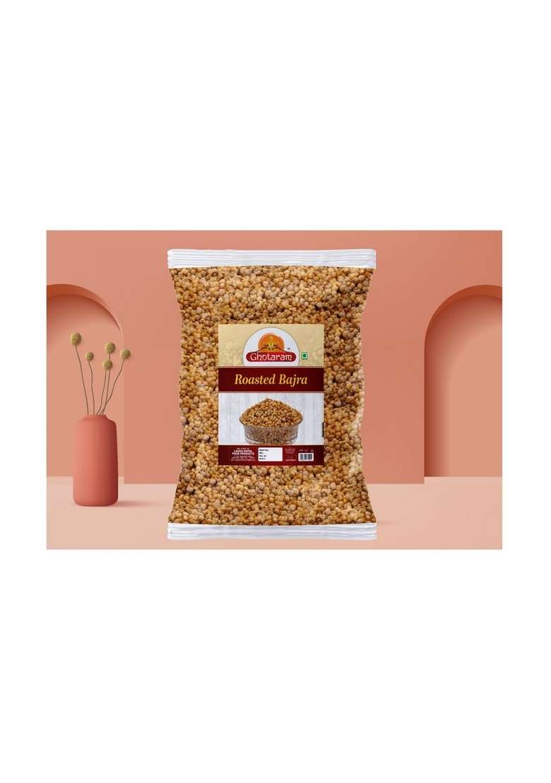 GHOTARAM Diabetic Friendly Roasted Bajra Pearls | Diet Namkeen & Snacks High in Protein Puff Masala Evening Tea Time Snack Namkeens-250 * 1Pack - Indya