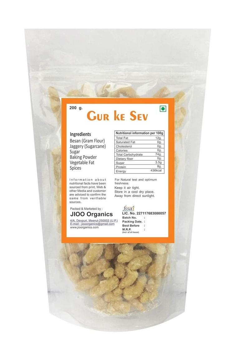 Jioo Organics Jaggery Meethe Gud Ki Sev | Besan Coated with Pack of 1 200 Gram