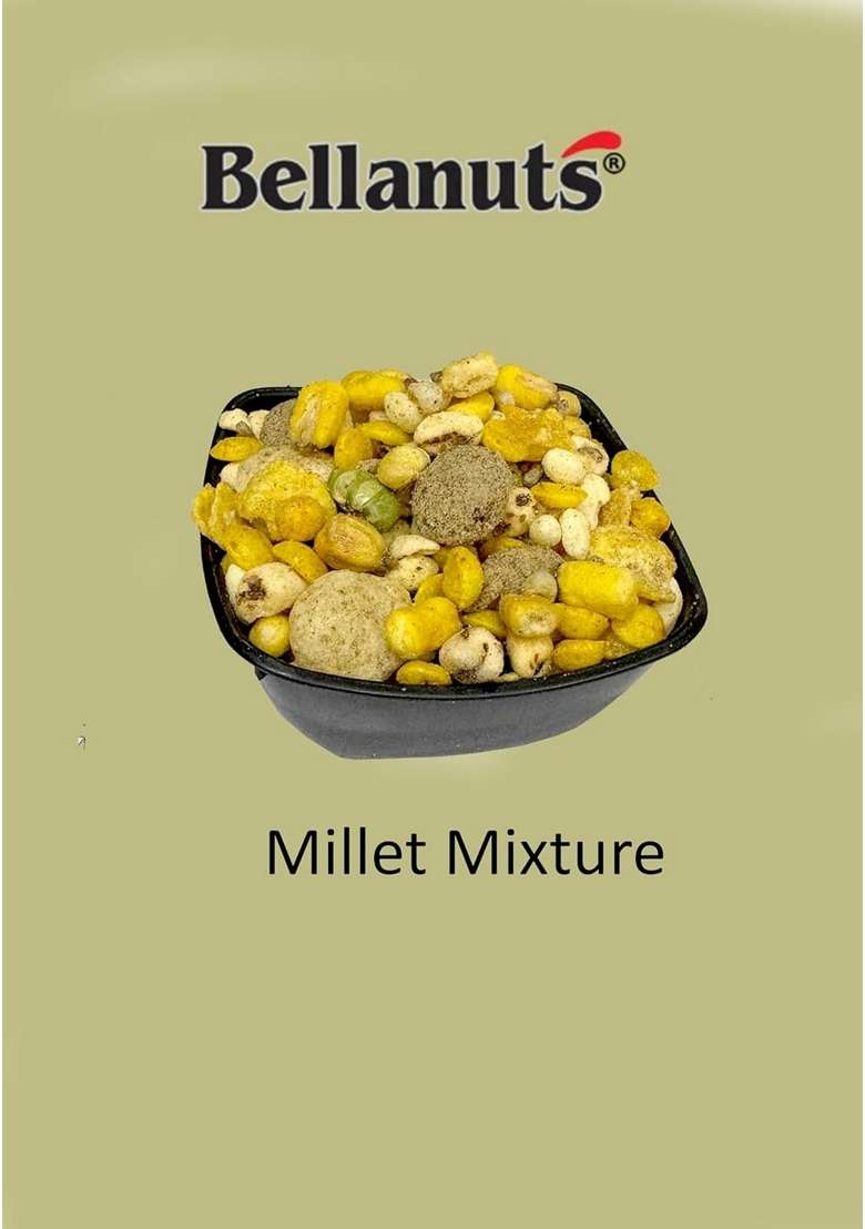 BELLANUTS Millet Mixture 250g I Healthy Namkeen - Ragi Ball,Ragi Sev,Bajra Puff,Jowar Ball,Wheat Puff,Corn Flakes,Peanut - Indya