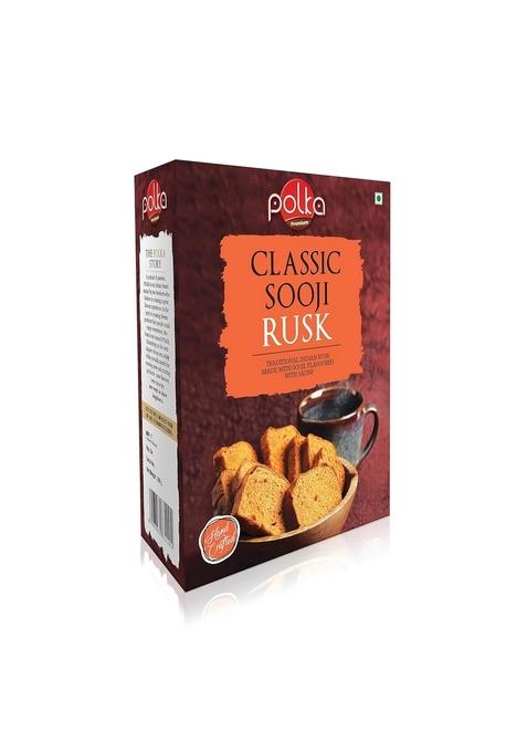 POLKA Classic Sooji Rusk I Pack Of 4 X 200 Gm = 800 with Suji, Elaichi & Saunf High Fibre Toast Handcrafted Bakery Items Snacks In Fresh Combo SUJI
