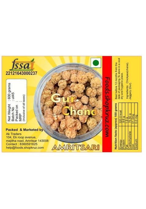 Foods.shopkruz Gur Chana 600 gm | Jaggery Coated gud Roasted Chickpeas with Natural Delicious and Healthy Perfect for Snack Anytime