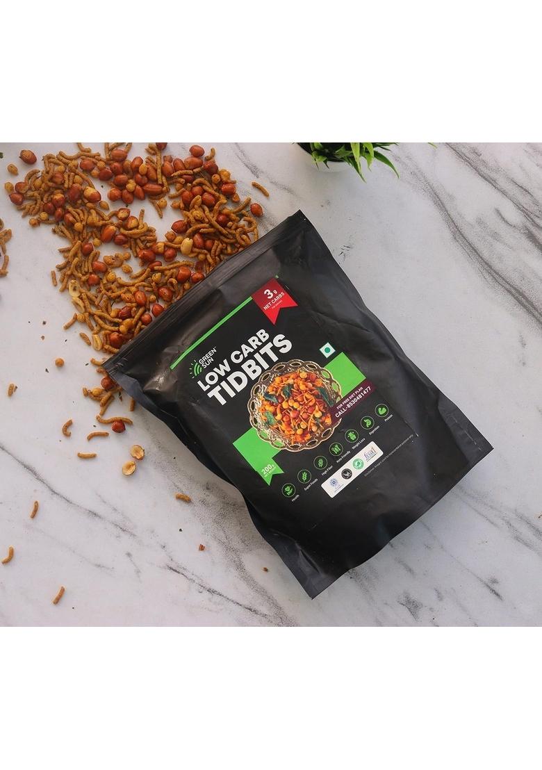 Green Sun Pure Veg Low Carb Tidbits | Pack of 1 Healthy Mixture Namkeen Bhujia Keto Friendly Tasty Savoury Snack Calorie