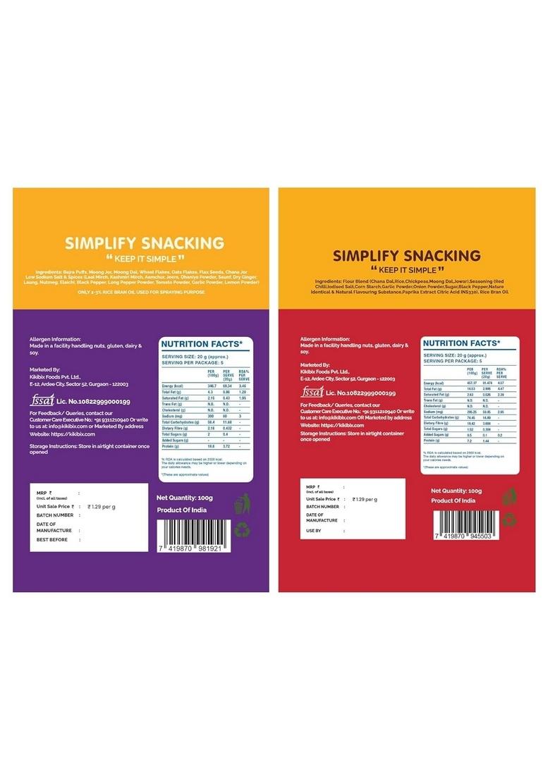 KIKIBIX Assorted Millet Bhujiya Namkeen Combo, Low Calorie, Chatpata Masala, Healthy Fat, Non Fried Diet Snacks, Diabetic Friendly, Gluten Free Mixtures, Fast, Upwas Snack, Baked, Pack of 4