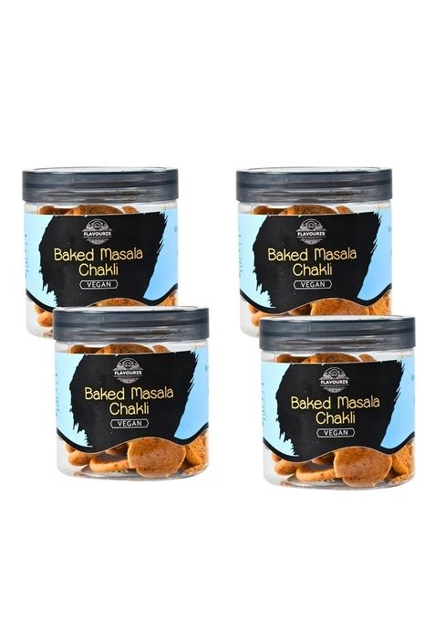 FLAVOURZS HEALTHY FOOD YOU Foods Jodhpur 's Flavour Baked Chakli Jar Pack combo | Crispy & Snack Authentic Indian Flavor No Palm Oil Preservatives Added Flavours (Pack of 4, 150g Each)