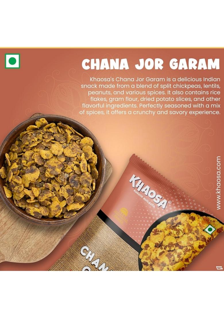 KHAOSA Chana Jor Garam | 400g Authentic Indian Namkeen Spicy and Crunchy Snack Nutritious & Flavorful Gluten-Free, Vegan 200g Each Pack of 2