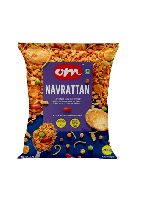 OM SWEETS & SNACKS Navrattan Mixture | Namkeen Finest Snack Indian Tea Time Fresh Products Healthy Organic Crunchy Ready To Eat Pack Of 4 x 200g