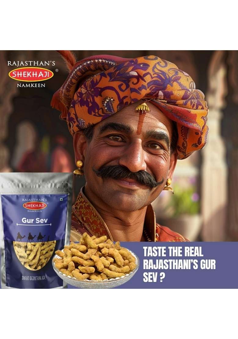 SHEKHAJI Gur Sev 400 gm (Pack of 2-200 each) | Winter Special Gud (Jaggery Sev) Protein Sticks Authentic Handmade Namkeen from Rajasthan - Indya
