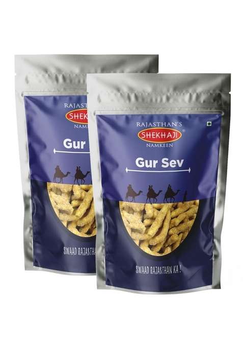 SHEKHAJI Gur Sev 400 gm (Pack of 2-200 each) | Winter Special Gud (Jaggery Sev) Protein Sticks Authentic Handmade Namkeen from Rajasthan