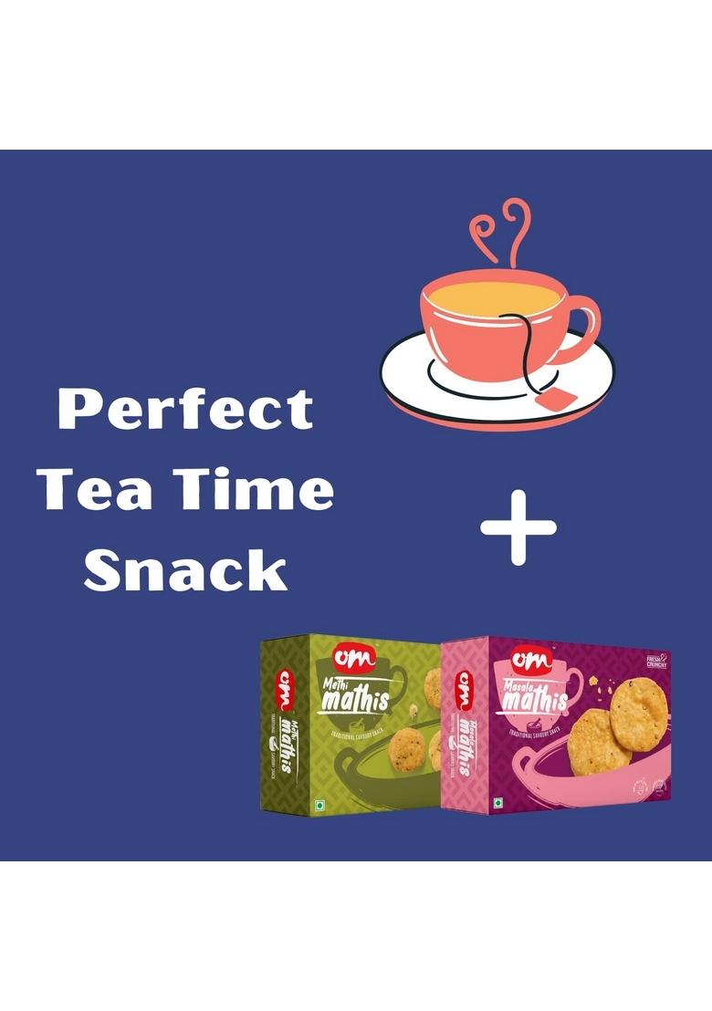 OM SWEETS & SNACKS Mathi | Methi Mathri Gujarati Namkeen Healthy Snack Indian Tea Time Crunchy Party Delightfully Ready to Eat Savouries Pack of 2 x 300g
