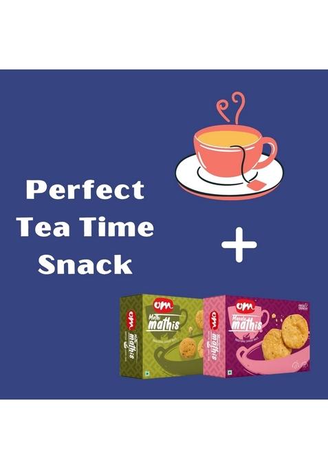OM SWEETS & SNACKS Mathi | Methi Mathri Gujarati Namkeen Healthy Snack Indian Tea Time Crunchy Party Delightfully Ready to Eat Savouries Pack of 2 x 300g