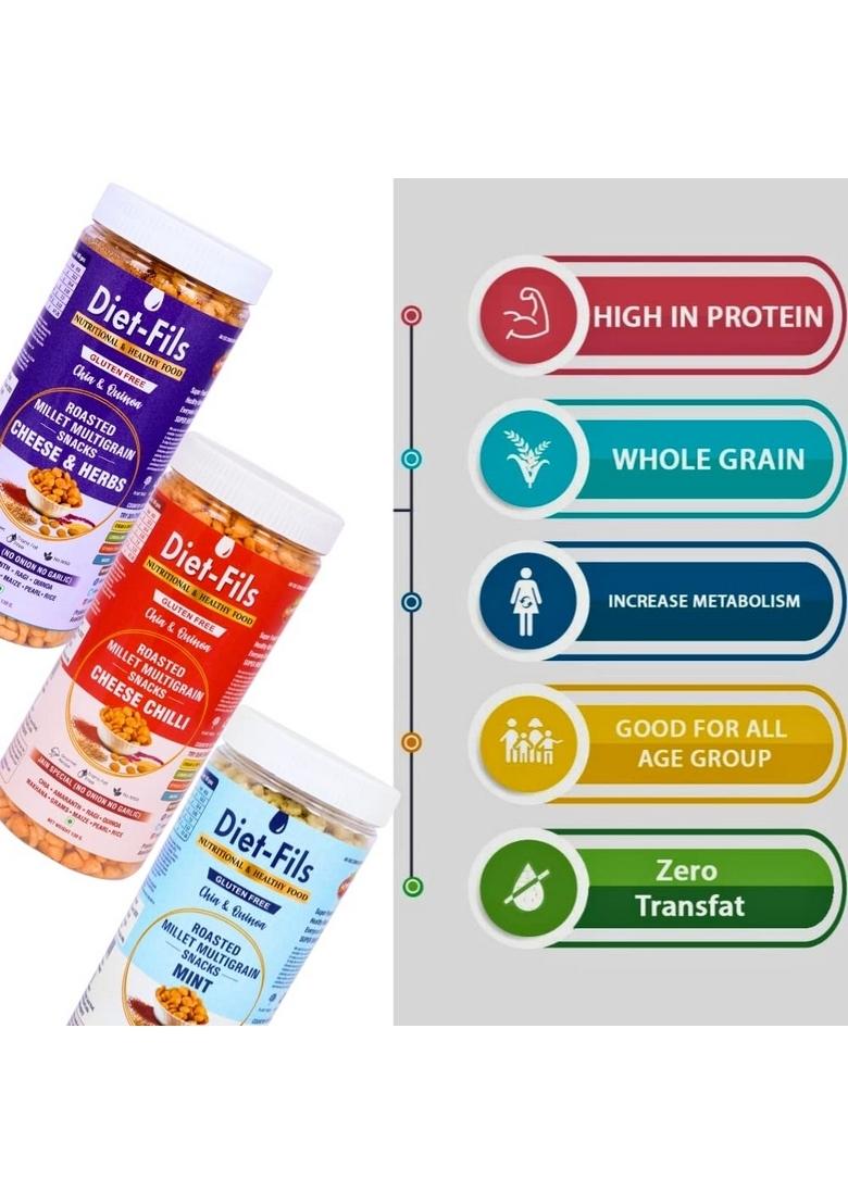 Diet-Fils Roasted Multigrain Snacks No Onion Garlic Based Mix Combo (130 gmx3 Pack)