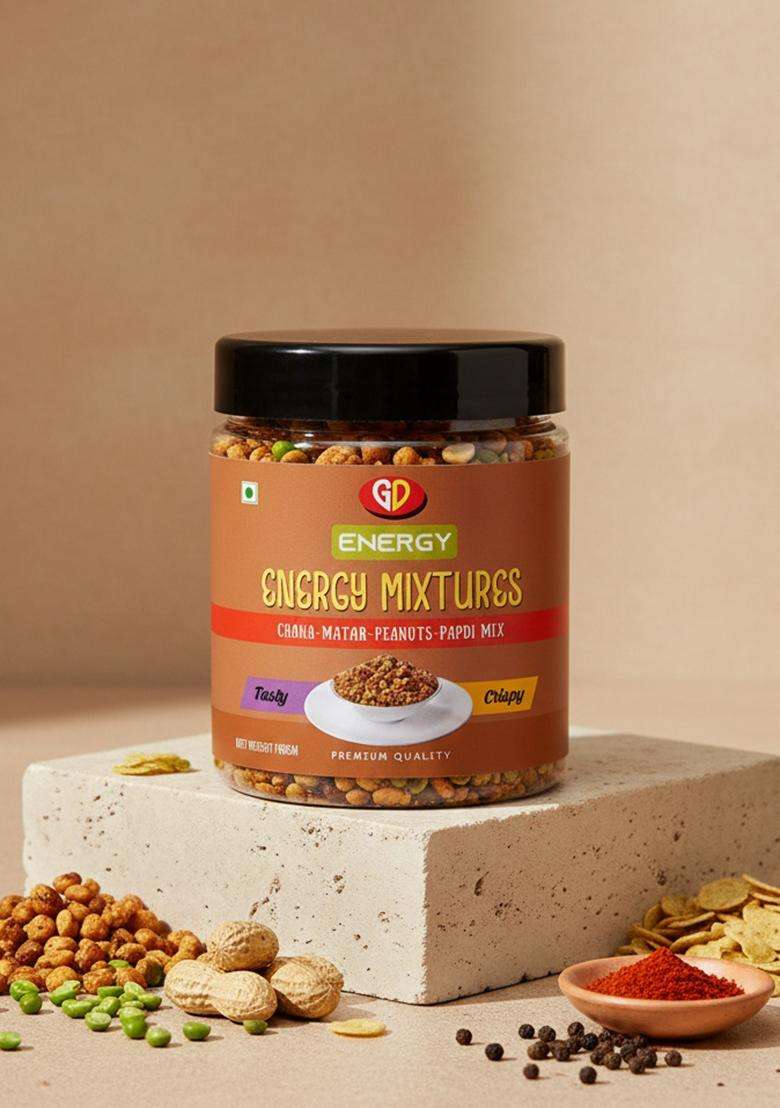 GD Energy Crispy Namkeen Mixture | Roasted Chana, Matar, Peanuts, Papdi Mix Healthy Snacks Ready to Eat (400 g) - Indya