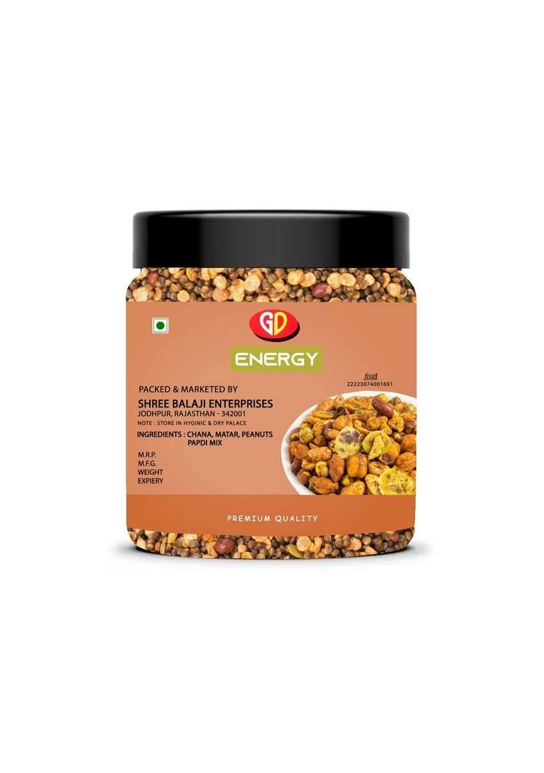 GD Energy Crispy Namkeen Mixture | Roasted Chana, Matar, Peanuts, Papdi Mix Healthy Snacks Ready to Eat (400 g) - Indya