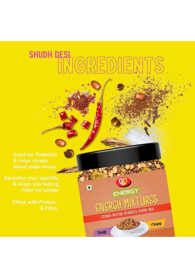 GD Energy Crispy Namkeen Mixture | Roasted Chana, Matar, Peanuts, Papdi Mix Healthy Snacks Ready to Eat (400 g) - Indya