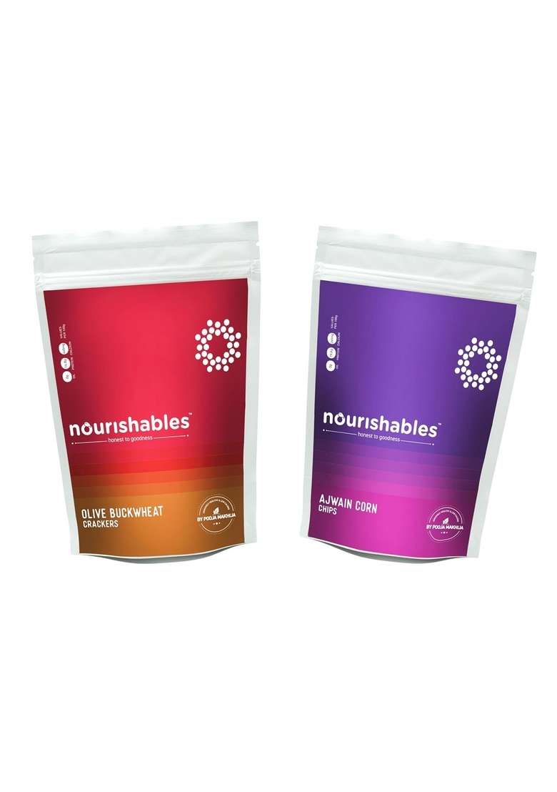 Molecules Nourishables by Pooja Makhija: Premium Chips & Crackers, Ajwain Corn Olive Buckwheat, Gluten-Free, Vegan, High in Fiber, Artisanal Healthy Snack, Pack of 2 - Indya