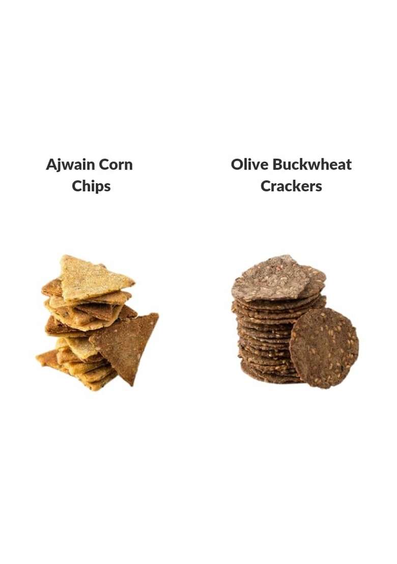 Molecules Nourishables by Pooja Makhija: Premium Chips & Crackers, Ajwain Corn Olive Buckwheat, Gluten-Free, Vegan, High in Fiber, Artisanal Healthy Snack, Pack of 2 - Indya