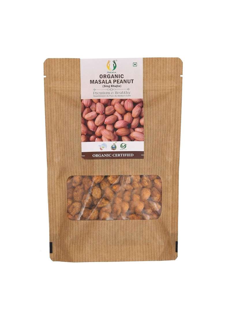 Matratva Organic Sing Bhujia Namkeen | Besan Coated Peanuts Crunchy & Spicy Singh Fried in Cold Pressed Groundnut Oil Healthy Indian Snacks No Preservatives (1 KG) - Indya