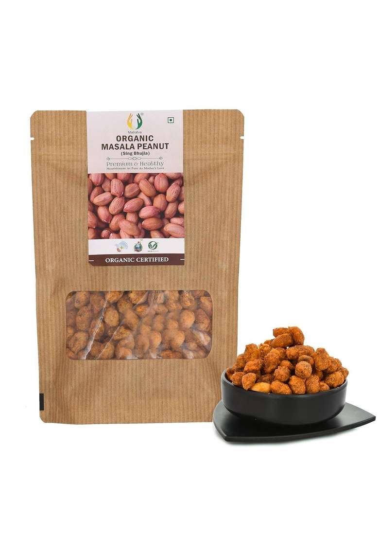 Matratva Organic Sing Bhujia Namkeen | Besan Coated Peanuts Crunchy & Spicy Singh Fried in Cold Pressed Groundnut Oil Healthy Indian Snacks No Preservatives (1 KG) - Indya