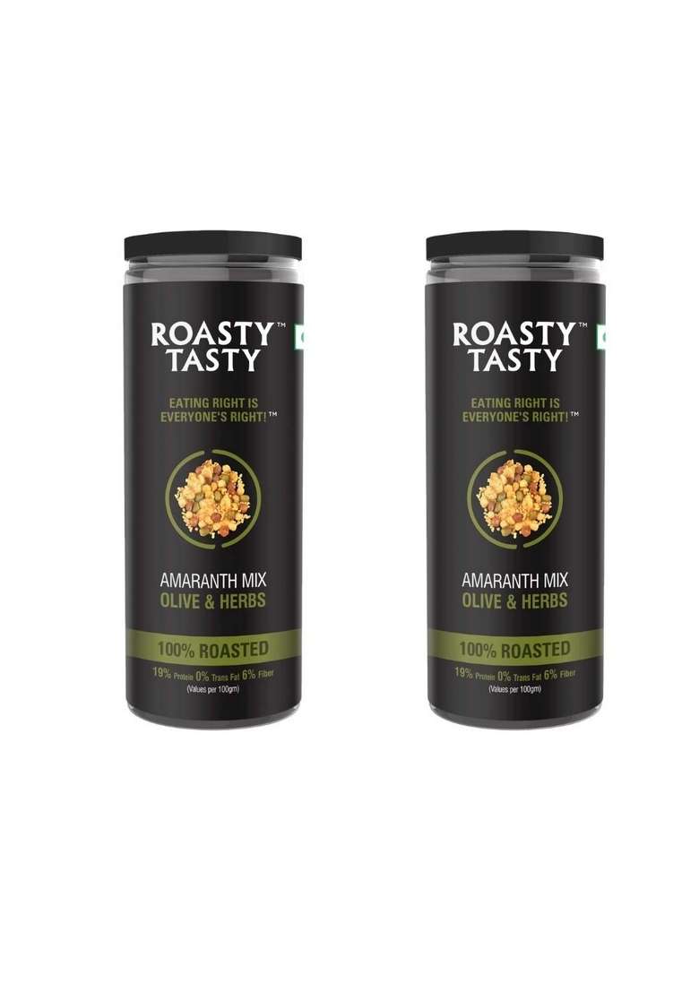 Roasty Tasty Amaranth Mix Olive & Herbs Mixture | Healthy Chiwda Indian Namkeen Snacks Combo Diet Roasted Snack, Not fried Pack of 2 (80g each) - Indya