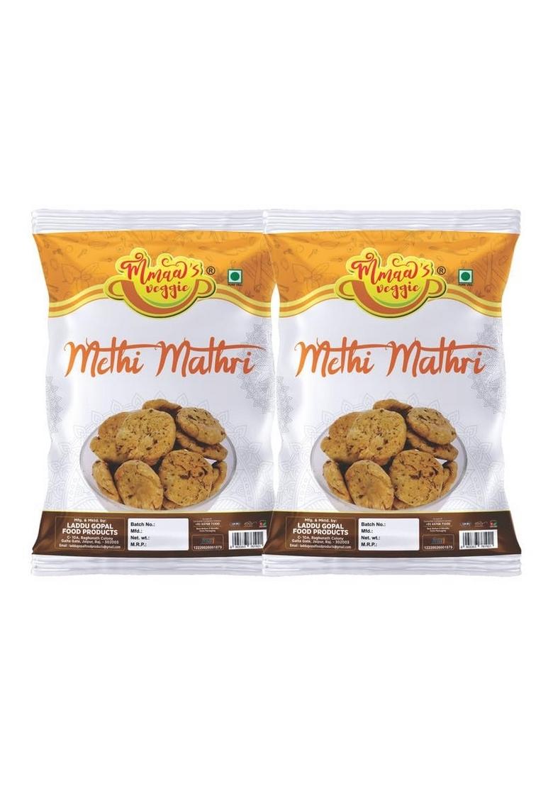 Mmaa's Veggie Crispy Crunchy Methi Mathri | Chips Snacks Namkeen Ready to eat Matthi Party Authentic Handmade Matri from Rajasthan No Preservatives-150g*2Pack
