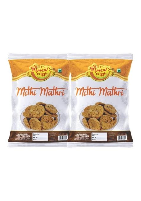 Mmaa's Veggie Crispy Crunchy Methi Mathri | Chips Snacks Namkeen Ready to eat Matthi Party Authentic Handmade Matri from Rajasthan No Preservatives-150g*2Pack